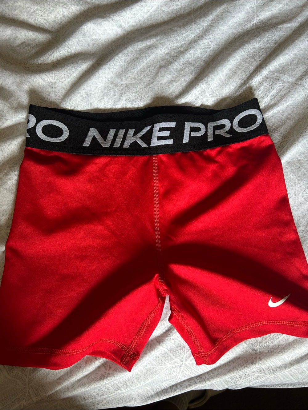 Nike Pro Kids Red Compression Shorts with Black Waistband